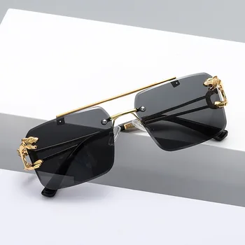 Vintage Leopard bez apmales Saulesbrilles Vīriešiem Un Sievietēm Luksusa Zīmolu Unisex Laukumā Brilles UV400 Attēls 2