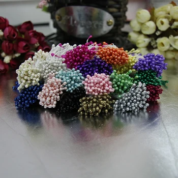 100pcs/daudz Multi-Krāsu Pērle Stamen Puses Mini Darbiniekiem Veikt Ziedi Kāzu DIY Vainags Apdare Kāzu Dekoratīvie Ziedi Attēls 2