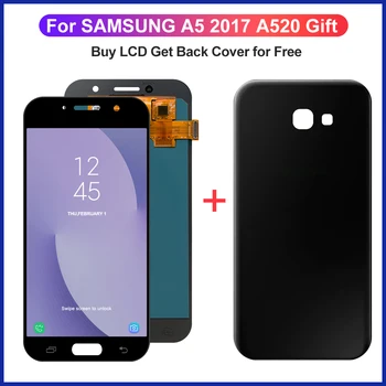 Super AMOLED Samsung Galaxy A5 Līdz 2017. A520 Displejs, Touch Screen Digitizer Montāža+Akumulatora Vāciņu, lai A520F A520K LCD