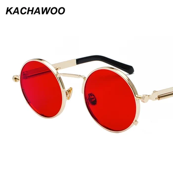 Kachawoo kārta gothic steampunk saulesbrilles vīriešiem sarkanā metāla rāmis retro vintage apaļā saules brilles sievietēm vasarā 2018 UV400