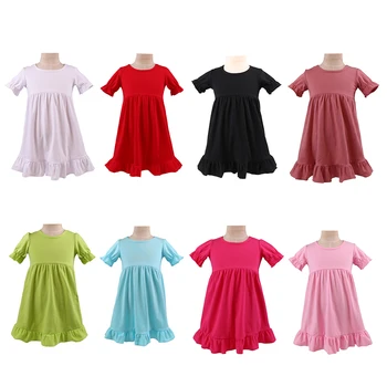 bērniem kleitas meitenēm Kokvilnas Savirmot Smocked vienkrāsainu kleitu sleepwear īsām piedurknēm vasaras Meitene Tukšu meitenes vasaras kleita