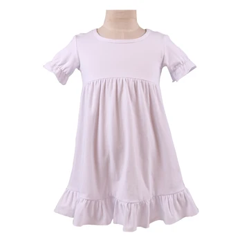 bērniem kleitas meitenēm Kokvilnas Savirmot Smocked vienkrāsainu kleitu sleepwear īsām piedurknēm vasaras Meitene Tukšu meitenes vasaras kleita Attēls 2