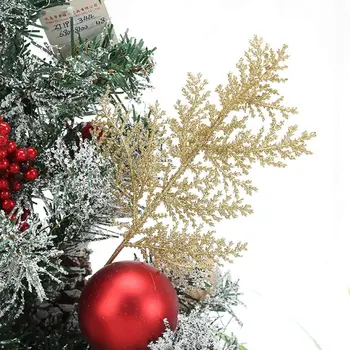5gab Spīdums Zelta Mākslīgo Priežu Zariem Ziemsvētki Koks Karājas Rotājumu Lapas Viltus Augi Ziemassvētku rotājums Mājās Navidad Attēls 2
