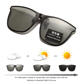 Polarizēta Klipu Saulesbrilles Vīriešiem, Sievietēm ar Kvadrātveida Photochromic Naktīs, Saules Brilles Flip Up Lēcas, Brilles Tuvredzīgs UV400 Gafas Attēls 2