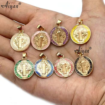 50 Gabalu Reliģisko Svētais Benedikts Multicolor Medaļas Katoļu Zelta Pārklājumu Monētas San Benito Dod Priekšroku Dota Kā Dāvanas