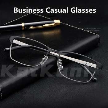KatKani Vīriešu Biznesa Pilna Kadra Tīra Titāna Briļļu ietvaru Ultra Light Elastīgu Kāju Optisko Recepšu Brilles HT0137