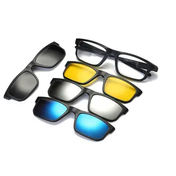 Reven Jate Polarizētās Saulesbrilles Vīrieši Sievietes 4 1 Magnētisku Klipsi Brilles TR90 Optisko Receptes, Briļļu Rāmji, Brilles Attēls 2