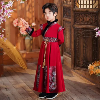 Zēnu Ziemas Hanfu Skatuves Apģērbs Ķīniešu Kleita Baby Boy Jaunais Gads Tang Tērps Bērniem Seno Ķīniešu Tradicionālajā Tērpā Bērniem