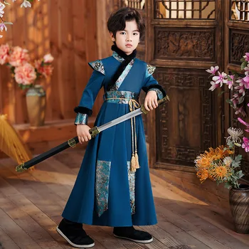 Zēnu Ziemas Hanfu Skatuves Apģērbs Ķīniešu Kleita Baby Boy Jaunais Gads Tang Tērps Bērniem Seno Ķīniešu Tradicionālajā Tērpā Bērniem Attēls 2