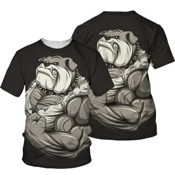 Vasaras Jauna Funny Dzīvnieku Īsām Piedurknēm Ielu Stilu, Harajuku Punk Modes Buldogs Print Drēbes Apaļu Kakla Vīriešu Lielgabarīta T-Krekls