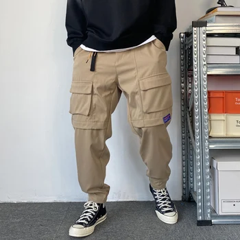 Pavasara Rudens Modes Streetwear Kravas Bikses Vīriešu Apģērbu Plus Lieluma Gadījuma Bikses Japāņu Harajuku Black Taktiskās Joggers Attēls 2