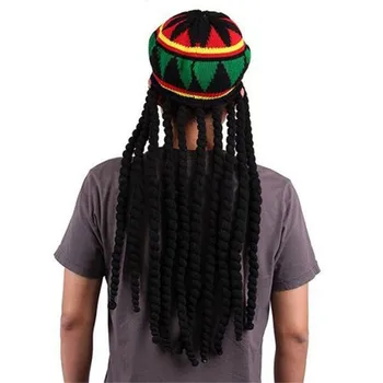 Vīrieši Sievietes Jamican Rasta Cepure Dredi Parūka Bob Marley Karību Masku Prop Unisex Trikotāžas Beanie Cepure