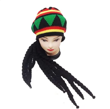 Vīrieši Sievietes Jamican Rasta Cepure Dredi Parūka Bob Marley Karību Masku Prop Unisex Trikotāžas Beanie Cepure Attēls 2