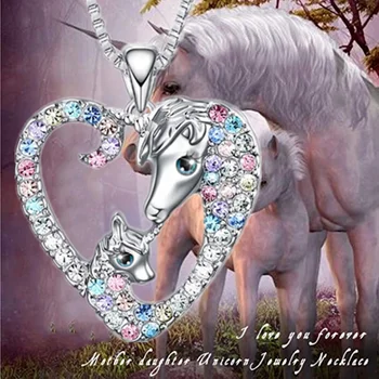 Modes māte bērnu Unicorn Kaklarota dzīvnieku rotaslietas zircon Mīlestība Kulons luksusa Kaklarotas sievietēm, dzimšanas dienas jubilejas dāvana