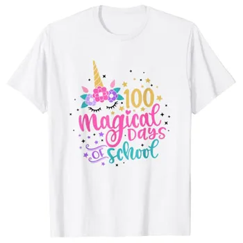 100 Dienas Burvju Skolas Unicorn Dāvanu Skolotājs Students. T-Krekls Grafiskais Tee Topi