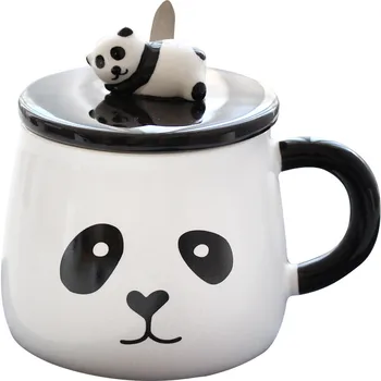 Kawaii Lielā Panda keramikas Krūzes tases piena kafijas krūzes ar karoti vāku tējas tases siltuma ūdens pudelēs, 450ml Bērniem Ziemassvētku dāvanu
