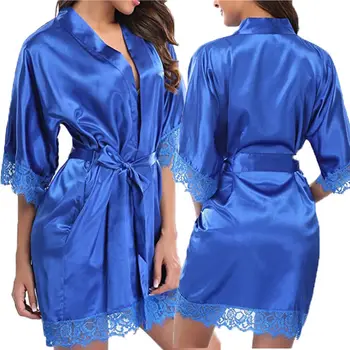 2022 Sieviešu Nakts Kleita Drēbes Redzēt Cauri Mežģīņu Peldmētelis Naktsveļu Apturēt Piedurknēm Nakts Kleita Mežģīņu Sexy Sleepwear Kleitas Ar Jostu Attēls 2