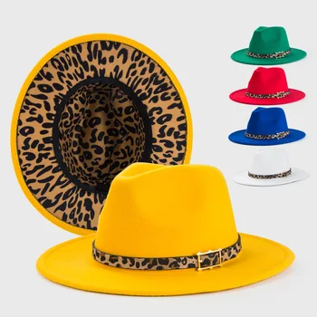 Dzeltena fedora iekšējo leopards drukāt pavasara jauna cepure Panama filca cepure vīriešiem un sievietēm džeza hat, fedora cepuri шапка женская