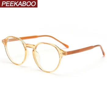 Peekaboo retro optiskās brilles rāmis sievietēm TR90 korejiešu stilā kārta acetāts glāzes par vīriešiem, skaidrs, objektīvs oranža caurspīdīga