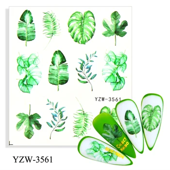 Zaļā Vienkārši Ūdeni Nagu Decal Ziedu, Lapu Koku Uzlīme Vasaras DIY Slīdni Apdarei Manicuring Nagus Mākslas Ūdenszīme Tetovējums Attēls 2
