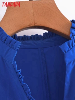 Tangada ir 2021. Modes Sieviešu Zila Tunika Krekls, Kleita Vintage garām Piedurknēm Biroja Dāmas Mini Kleita 2L01 Attēls 2