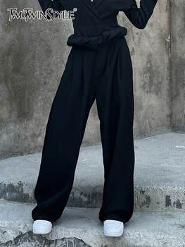 TWOTWINSTYLE Raibs Ruched Plaša Kāju Bikses Sievietēm Augsta Vidukļa Cietā Minimālisma Zaudēt Rudens Bikses Sieviešu Modes Apģērbi