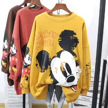 Disney Mickey Mouse Sporta Krekli Harajuku Apģērbi Topi Karikatūra Ar Garām Piedurknēm Modelis Print Drēbes Pavasara Rudens Plānas Dāmu Jaka Attēls 2