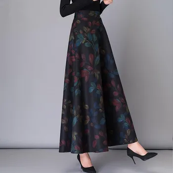 Elegants Augsta Vidukļa Vilnas Gari Svārki Modes Sieviešu Vilnas Maxi Svārki Sieviešu Vintage-Line Biroja Dāmas Darba Ikdienas Svārki Attēls 2