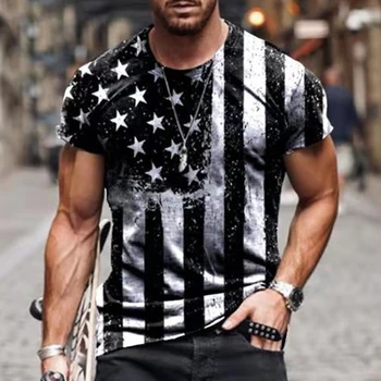 2022 Vīriešu T-krekls Amerikāņu Karogu Druka, T-krekls Vasaras Apaļu Kakla Vēsā Lielajam Muskuļu Gadījuma Streetwear Apģērbu T Vīriešiem