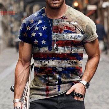 2022 Vīriešu T-krekls Amerikāņu Karogu Druka, T-krekls Vasaras Apaļu Kakla Vēsā Lielajam Muskuļu Gadījuma Streetwear Apģērbu T Vīriešiem Attēls 2