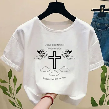 Jēzus Nomira Par Mani Es Negribētu Mirt Par Viņu Sieviete Tshirts Karikatūra Balts T Krekls Sieviešu Modes Tee Top Tshirt Sievietēm Attēls 2
