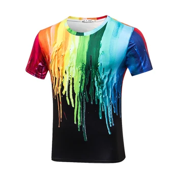 Ir 2021. Vasaras Vīriešu 3d T-kreklu apdruka Tintes Grafiti Slampāt Krāsu Īsām piedurknēm Hip-hop Stila Vīriešu Modes Cool Bērnu T-shir Attēls 2