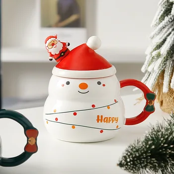 Ziemassvētku Keramikas Krūze ar Vāku un Karoti 480ml Ziemassvētku Santa Claus Kausa Biroja Kafijas Piena Tējas Tases Mājas Drinkware Ziemassvētku Dāvanu