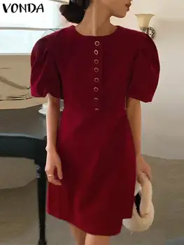 VONDA Sieviešu Kleita ar Īsām Piedurknēm Pogas uz Augšu Gadījuma Elegants Puse Mini Kleitas 2022 Gadījuma Vestidos Soild Lielajam Svētku Sundress