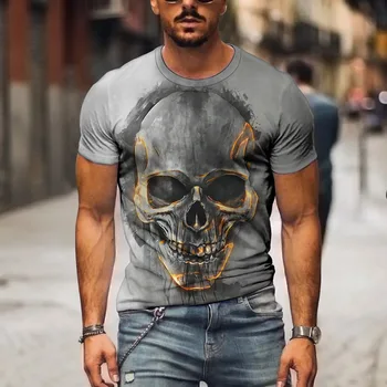 Vasaras vīriešu T-krekli 3D iespiesti personības galvaskausa mākslas glezniecības tendence Izmēra t-krekls Attēls 2