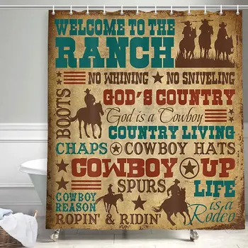 Laipni lūdzam Rančo, Savvaļas Rietumiem Dienvidrietumu Teksasas Zvaigzne Vintage Audums Dušas Aizkars ar Āķi