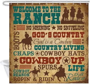 Laipni lūdzam Rančo, Savvaļas Rietumiem Dienvidrietumu Teksasas Zvaigzne Vintage Audums Dušas Aizkars ar Āķi Attēls 2
