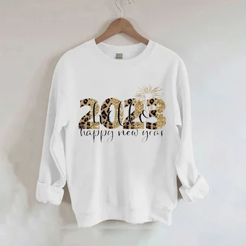 Laimīgu Jauno Gadu Ikdienas Apkalpes sporta Krekli 2023 Modes garām Piedurknēm T-krekls Hoodies Puloveri Streetwear Kvalitātes Topi Unisex Kokvilnas