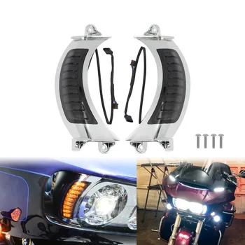 Motociklu Dzintara/Balta, LED Darbojas Pagrieziena Signāla Gaismu Priekšējā Pusē Lampas Harley Touring Road Glide CVO FLTRX 2014-2019 2021 Attēls 2