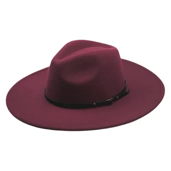 Jaunu 9.5 cm plaša brimmed cepures vīriešiem un sievietēm Fedora cepures, rudens un ziemas retro jostas liels brimmed džeza cepuri filca cepure Attēls 2
