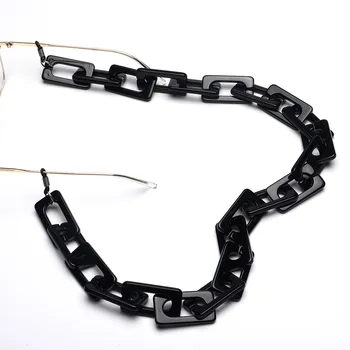 Akrila Plastmasas Melnā Taisnstūra Laukums Sieviešu Modes Saulesbrilles Ķēdes Brilles Ķēdes Turētājs, Kaklarota, Briļļu Turētājs Attēls 2