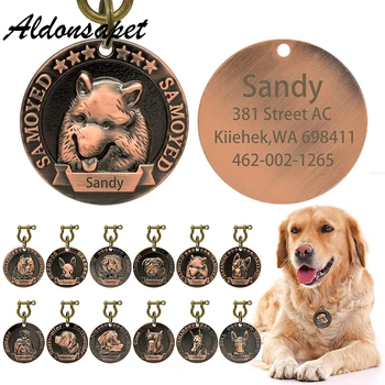 Personalizētu Bronzas Dog Tag Pasūtījuma Iegravēts Reljefs Vintage Suns ID Nosaukums Tagus Mazs Vidējs Liels Suns Labradora Buldogs Samoyed