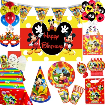 Disney Red Mickey Tēmu Dzimšanas Dienas Svinības Piederumi Papīra Loksnes Kausa Galdauts Balonu Vienreizējās Lietošanas Galda Piederumi Zēns Baby Duša