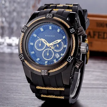 Luksusa Liels skalu Rezerves Pulksteņi Vīriešu Gumijas Siksnas Daudzfunkciju Modes Vīriešu Rokas pulksteni Relogio Masculino reloj hombre