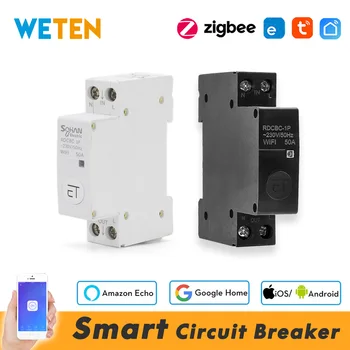 Zigbee / Wifi Circuit Breaker Smart Taimeris Relejs 32A 50A, Darbs ar Tuya Zigbee Hub Gateway / eWeLink SONOFF Zigbee Tilts