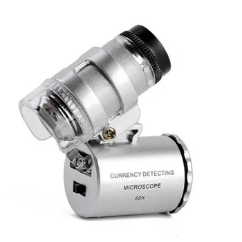 60x Mini Kabatas LED UV Juvelieru Lupa Mikroskopu, Stikla-Rotaslietas Lupa Redzes Lauka Palielinātu Skata Lauks Attēls 2