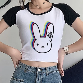 Bad Bunny Y2K T Krekls Sievietēm Kawaii Vasaras Topi Grunge Karikatūra T-krekls Hip Hop Harajuku Streetwear Gadījuma Īsām Piedurknēm Tee Krekls