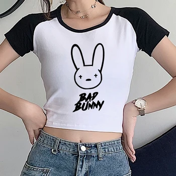 Bad Bunny Y2K T Krekls Sievietēm Kawaii Vasaras Topi Grunge Karikatūra T-krekls Hip Hop Harajuku Streetwear Gadījuma Īsām Piedurknēm Tee Krekls Attēls 2