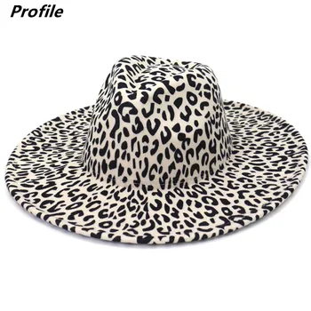 Leopards drukāt fedora cepuri lielformāta melnbaltās jaunas unisex fedora cepuri 9.5 cm malām, liela izmēra džeza cepure ziemas кепка мужская