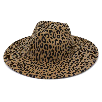 Leopards drukāt fedora cepuri lielformāta melnbaltās jaunas unisex fedora cepuri 9.5 cm malām, liela izmēra džeza cepure ziemas кепка мужская Attēls 2